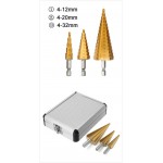 HS1344 3pcs 4-12/20/32mm HSS Titanium Step Cone Drill Bit Hex Shank Hole Cutter with Aluminum case 