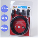 HS2167 1.5M High Speed 3 In 1 HDMI TO Mini HDMI + Micro HDMI Adapter Cable 