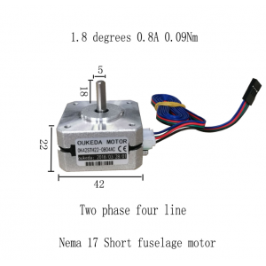 HS2214 Nema 17 42 Stepper short fuselage motor 0.09Nm 1.8 degree OK42STH22-0804AC