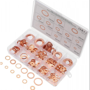 HS2612 280pcs M5-M20 Copper Washers 12 Sizes O Ring Copper Gaskets Set Sealing Washer Flat Ring Seal Kit Hardware Tools for Crush