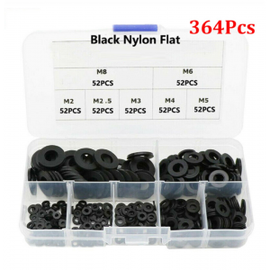 HS2617 364pcs Black Nylon Washer Flat Gasket M2 M2.5 M3 M4 M5 M6 M8 Plastic Sealing O-rings Assortment