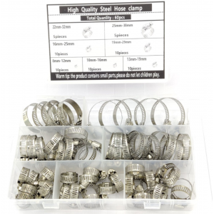 HS2619 60Pcs Hose Clamps 8-38mm Diameter Clips Worm Gear Hose Clamp Assortment Kit For Water Pipe Air Tube Hardware Accessories