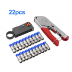 HS2787 Coaxial Cable Stripper RG6 / RG59 Compression F Connector Tool Crimp Pliers Stripper Network Clamp Crimp Tool With 20pcs F Head