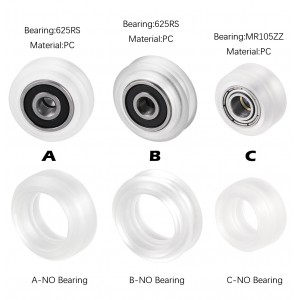 HS3058 High precision CNC clear Polycarbonate Xtreme v Mini wheel with 625 bearing for Openbuilds v-slot linear rail system