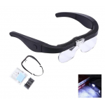 HS3065 1.5X 2.5X 3.5X 5X Head Mount Glasses Magnifier, USB Charging Headband Magnifying Glass with 2 Led Lights Headset Magnifier Loupe