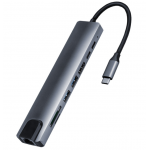 HS3157 8 in 1 Type-C Hub to HDMI+PD+2*USB3.0+RJ45+2*Card Reader +Type-c+PD port