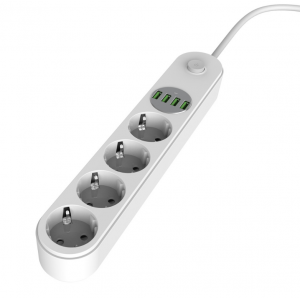 HS3322 230V EU Electrical Power Strip 2M 4USB+4Port