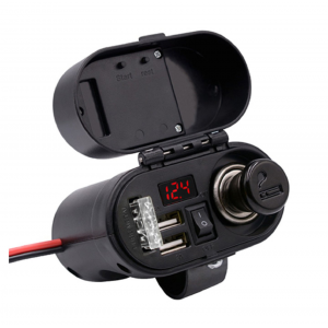 HS3377 Authentic Motorcycle Cigarette Lighter Socket Dual USB Quick Charger Voltmeter Digital Clock Switch Control Waterproof