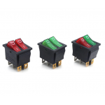 HS3452 KCD3 Double  Rocker Switch 2 Position 6 Pins On-Off With Green Red Light 20A 125VAC