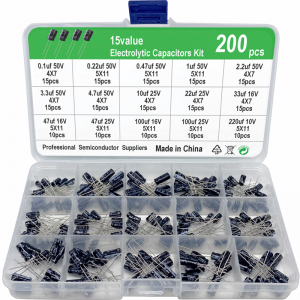 HS0060 15kinds 200pcs 0.1uF-220uF Electrolytic Capacitor Assortment Kit with Box