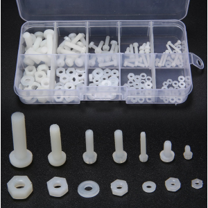 HS4075 150pcs White Nylon Hex Screw M2 M2.5 M3 M4 M5 Bolt Nut Assortment