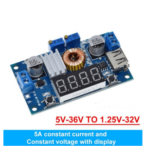 HR0596 5A XL4015 DC-DC 5-36V to 1.25-32V Step Down Adjustable Power Supply with USB Voltmeter