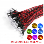 HS0107 100pcs Prewired F3 3mm/F5 5mm 3-12V Water clear LED Emitting different color with 20cm cable