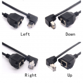 HS4565 RJ45 Male to Female extension Cable 30cm with Screw Panel Mount UP Down Left Right Angle 90 Degree