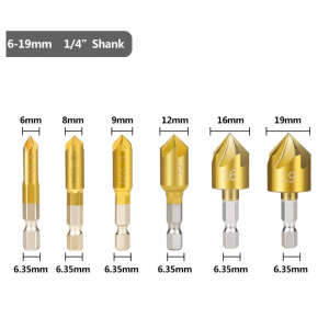 HS4682 6pcs 90 Degree 5 Flutes countersink drill bits set 6-19mm