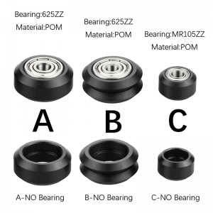 HS3059 High precision CNC Black Polycarbonate Xtreme v Mini wheel with 625 bearing for Openbuilds v-slot linear rail system