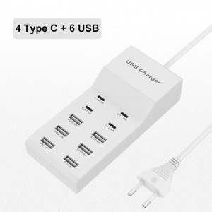 HS5306 4 Type C + 6 USB port support mobile phone PD fast charging universal adapter UP to 50W