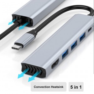 HS5307 5 in 1 Type C USB HUB/ 2 USB2.0+ USB 3.0 + PD+ HDMI 4K universal purpose