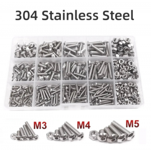 HS5707 500PCS 304 Stainless Steel Round Head Hexagon Socket M3 M4 M5 Screws Bolts Nuts