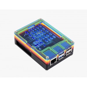 HS5731 Waveshare Rainbow Acrylic Case For Raspberry Pi 5, Colorful Translucent Acrylic Case, Supports Installing Official Active Cooler
