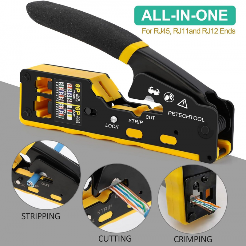 HS6785 Straight RJ45 Crimping Tool Kit, Integrated Ethernet Crimper ...
