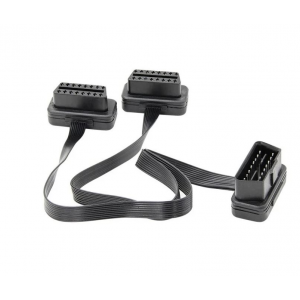 HS6985 Universal Flat+Thin 16Pin OBD2 Extension Connector OBDII 16 Pin ELM327 Male To Dual Female Y Splitter Elbow OBD 2 Extender 30CM