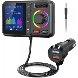 HS6995 Wireless FM Transmitter 2.4A QC3.0 Dual USB Fast Charging Hands-Free Call Car AUX Adapter MP3 Music Player with Big Color Screen