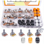 HS7016 60PCS WH148 Potentionmeter with Alum Rotatry Knobs 15MM B5K/10K/20K/50K/100K/ 