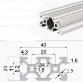 HS7058 Silver 2040 V-Slot Aluminum Profiles Extrusion Frame For CNC 25cm/30cm/40cm/50cm/100cm
