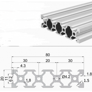 HS7060 Silver 2080 V-Slot Aluminum Profiles Extrusion Frame For CNC 25cm/30cm/40cm/50cm/100cm