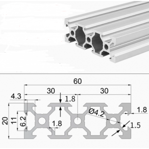 HS7059 Silver 2060 V-Slot Aluminum Profiles Extrusion Frame For CNC 25cm/30cm/40cm/50cm/100cm