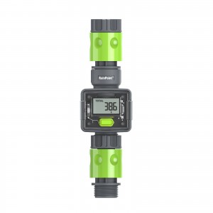 HS7190 Digital Water Flow Meter IPX6 Outdoor Garden Hose Water Calculate Consumption Water Flow Rate 3/4" BSP Thread Quick Connectors