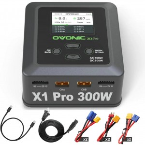 HS7197 OVONIC X1 Pro Dual RC Lipo Battery Balance Charger for 1s 2s 3s 4s 5s 6s Batteries, AC 300W / DC 700W 16A Smart Fast Charging