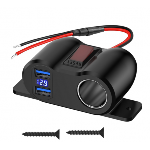 HS7247 120W QC3.0 PD3.0 Cigarette Lighter Socket Splitter w/ Voltmeter 12V Car Charger Power Adapter 