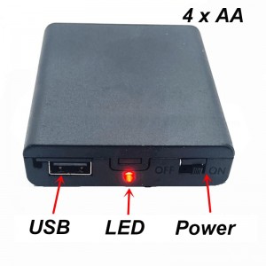 HS7347 4 XAA battery Holder with USB connector and LED 