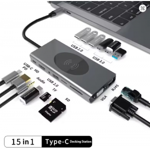 HS7354 Type-C Docking Station 15 in 1/14 in 1/13 in 1 USB Hub