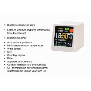 HS7422 GeekMagic Smalltv-Ultra Smart gift Desktop Bed Clock WiFi Weather Forecast Station for Desktop photo Album with Gif Animation