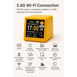 HS7422 GeekMagic Smalltv-Ultra Smart gift Desktop Bed Clock WiFi Weather Forecast Station for Desktop photo Album with Gif Animation