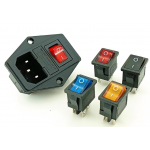 HR0405 AC-01A ICE320 C14 Power Socket Receptable Inlet With Fuse Holder Red Light On-Off Rocker Switch