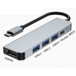 HS5701 5 in 1 Type-C HUB 1*HDMI 4K + 1*USB3.0+2*USB2.0+1*USB-C PD
