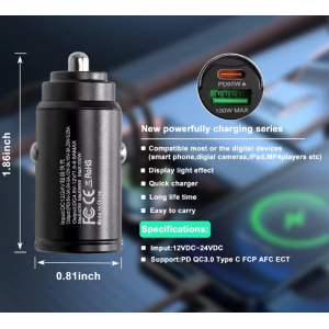 HS7761 100W USB Car Charger Type-C +QC3.0 HS7761 100W USB Car Charger Type-C +QC3.0