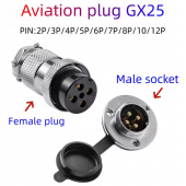 HS8028 Aviation Plug GX25 M25 Panel fixed Connector With dust Cover