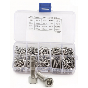 HS8081 340pcs M3 Socket Head Hex Stainless Screws Nut Assortment Kit