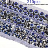 HS8120 210pcs M3/M4/M5/M6/M8 Hex Nylon Insert Self Lock Nut Set