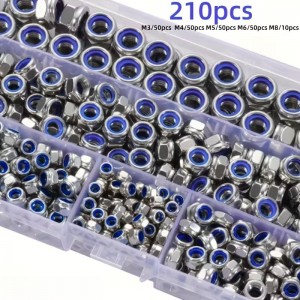 HS8120 210pcs M3/M4/M5/M6/M8 Hex Nylon Insert Self Lock Nut Set