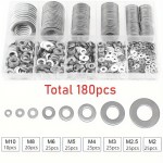 HS8122 180pcs M2-M12 washer 304 Stainless Steel Flat Washer Kit