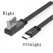HS8448 USB to Type-C Male Flat Cable 10cm/20cm/50cm/100cm Right Bend