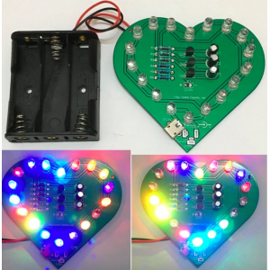 HR0555 DIY Heart Shaped Three Colors LED Flashing Light Circuit Board Kit 3-5V USB